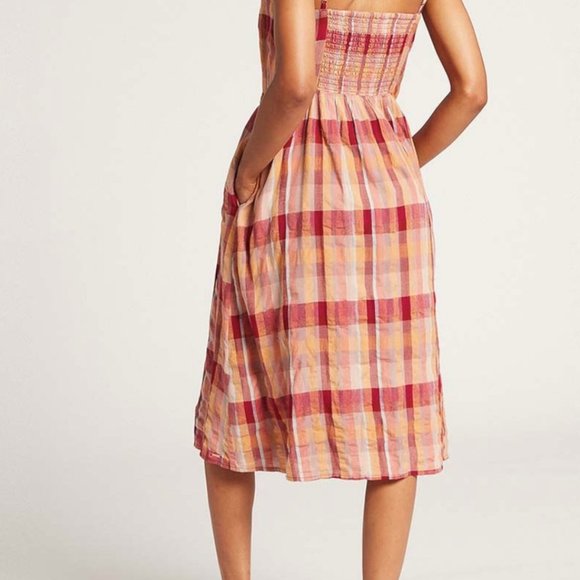 Volcom Auburn & Yellow Plaid NWT Madrasita Button-Front Sleeveless Dress SMALL - Picture 2 of 10